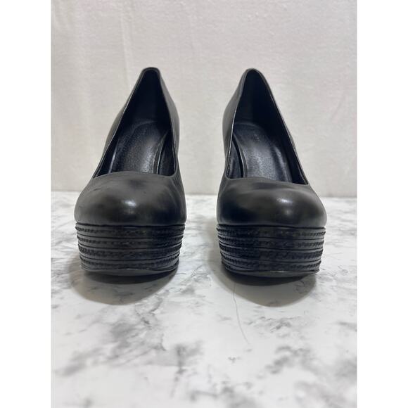 Trouve Remi Pump Chunky Platform Stacked Heel Shoes 8.5M Black Leather Coquette - Picture 3 of 10